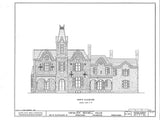 Printed House Plans - stone mansion, Tudor-Gothic style, porches, tower