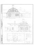 Gambrel roof Colonial home plan, clapboard siding, 4+ Bedrooms, printed drawings