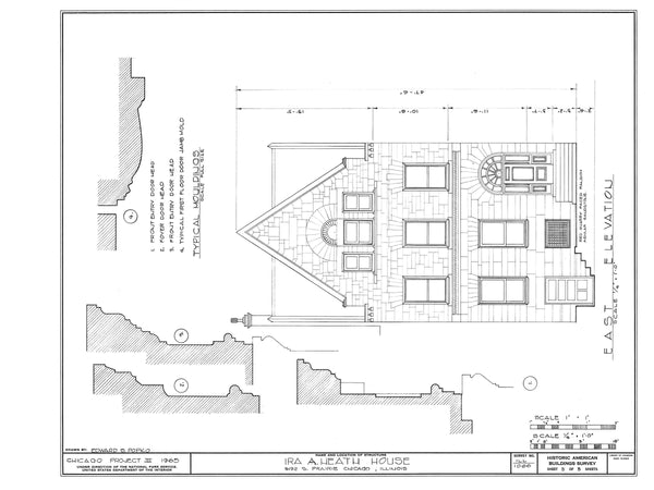 Romanesque style town house, architectural drawings, stone details, 4 bedrooms