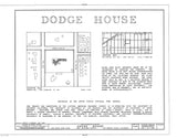 Irving Gill's Dodge House, a mid-century modern house. Black and white location plan drawing with historical notes.