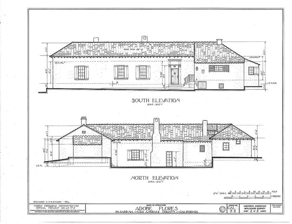 Mission style house, adobe house, clay tile roof, courtyard, architectural drawings