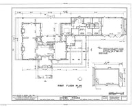 Irving Gill's Dodge House, a mid-century modern house. Black and white first floor plan 