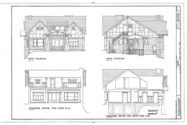Fine Craftsman Style Bungalow Home Plan, in wood and stone