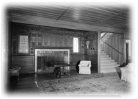 Historic American Homes Shingle Style House black and white photo of interior with inglenook