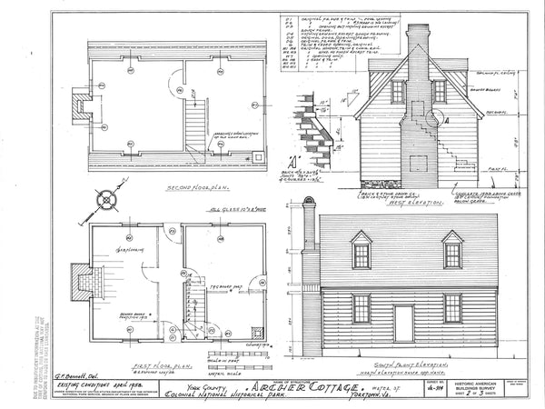 Yorktown historic colonial cottage - wood/timber frame home plans, 2 bedrooms