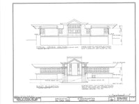 Prarie Style small house, architectural drawings, open floor plan, printed plans
