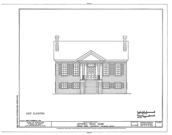 Historic American Homes brick colonial style house architectural elevation drawing