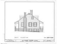 Colonial Style house plan, black and white print, architectural drawing