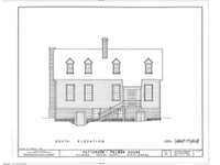 Colonial Style house plan, black and white print, architectural drawing